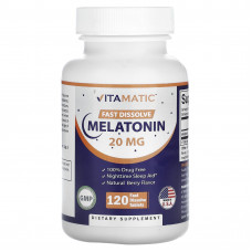 Vitamatic, Быстрорастворимый мелатонин, натуральные ягоды, 20 мг, 120 быстрорастворимых таблеток