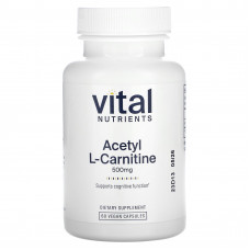 Vital Nutrients, Ацетил L-карнитин, 500 мг, 60 веганских капсул