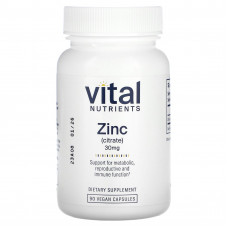 Vital Nutrients, Цинк (цитрат), 30 мг, 90 веганских капсул