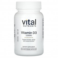 Vital Nutrients, Витамин D3, 2000 МЕ, 90 вегетарианских капсул