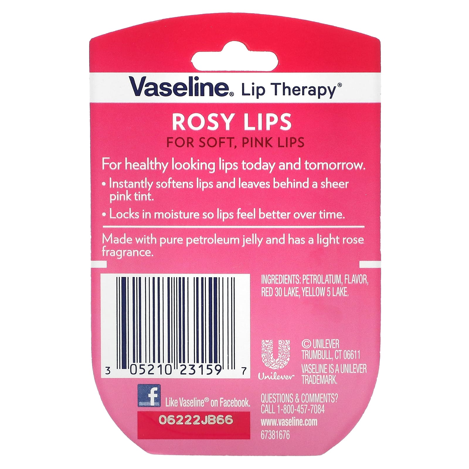 Vaseline, Бальзам для губ Lip Therapy, «Розовые губы», 7 г