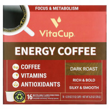 VitaCup, Energy Coffee, темная обжарка, 16 чашек по 11 г (0,39 унции)