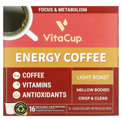 VitaCup, Energy Coffee, легкая обжарка, 16 чашек по 11 г (0,39 унции)