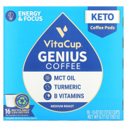 VitaCup, Genius Coffee, средней обжарки, 16 чашек по 12 г (0,42 унции)