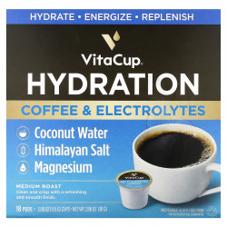 VitaCup, Hydration, кофе и электролиты, средней обжарки, 18 капсул по 4,5 г (0,16 унции)