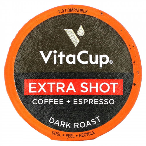 VitaCup, Extra Shot, кофе + эспрессо, темная обжарка, 16 капсул по 11 г (0,39 унции)