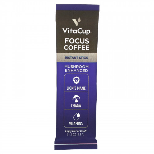 VitaCup, Focus растворимый кофе, для памяти и ясности ума, средней обжарки, 24 порционных стика по 3,3 г (0,12 унции)