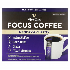 VitaCup, Focus растворимый кофе, для памяти и ясности ума, средней обжарки, 24 порционных стика по 3,3 г (0,12 унции)