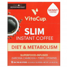 VitaCup, Растворимый кофе Slim, средней темной обжарки, 10 палочек для еды, по 3,7 г (0,13 унции) каждый