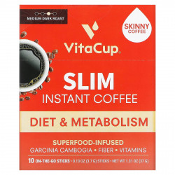 VitaCup, Растворимый кофе Slim, средней темной обжарки, 10 палочек для еды, по 3,7 г (0,13 унции) каждый