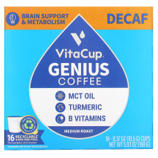 VitaCup, Genius Coffee, средней обжарки, без кофеина, 16 чашек по 10,5 г (0,37 унции)