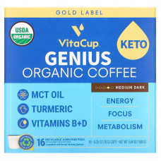 VitaCup, Organic, кофе Genius, средней темноты, 16 чашек по 10 г (0,35 унции)