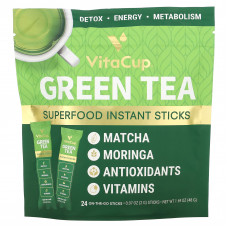 VitaCup, Суперфуд в стиках с зеленым чаем, без сахара, 24 стика для еды, по 2 г (0,07 унции) каждый