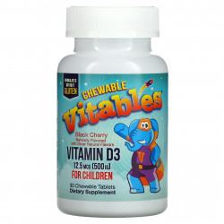 Vitables, жевательный витамин D3 для детей, со вкусом черешни, 12,5 мкг (500 МЕ), 90 жевательных таблеток (Товар снят с продажи) 