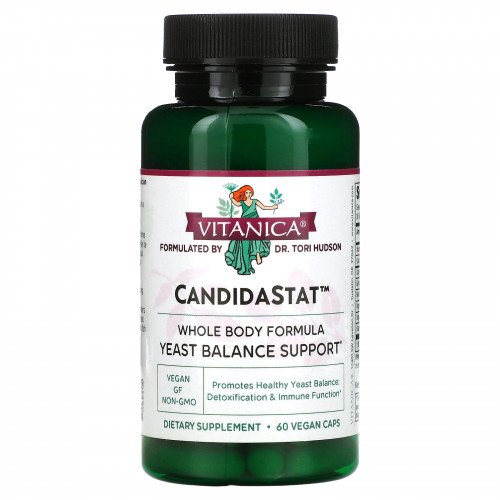 Vitanica, CandidaStat, поддержка баланса дрожжей, 60 вегетарианских капсул