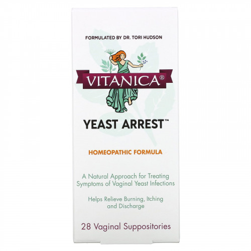 Vitanica, Yeast Arrest, здоровье влагалища, 28 вагинальных суппозиториев