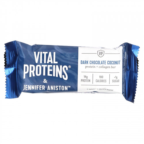 Vital Proteins, Батончик с протеином и коллагеном, темный шоколад и кокос, 12 батончиков по 39 г (1,38 унции)