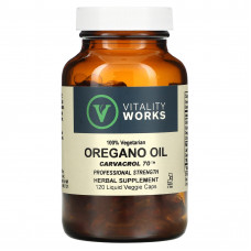 Vitality Works, масло орегано, карвакрол 70, 120 вегетарианских капсул с жидкостью