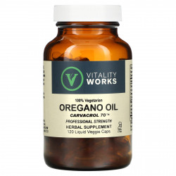 Vitality Works, масло орегано, карвакрол 70, 120 вегетарианских капсул с жидкостью