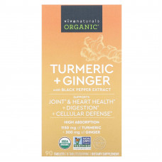 Viva Naturals, Organic, Turmeric + Ginger, 90 Tablets