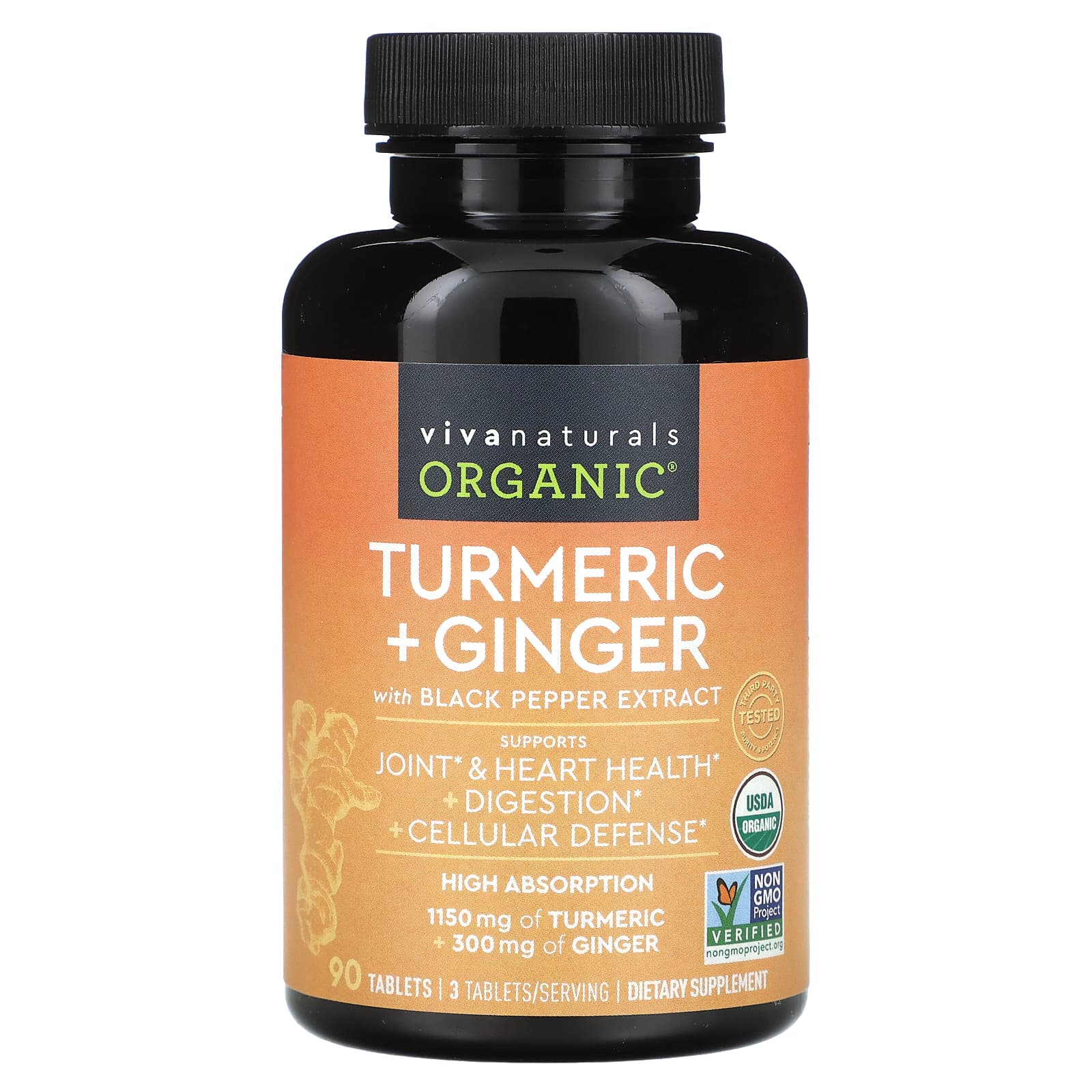 Viva Naturals, Organic, Turmeric + Ginger, 90 Tablets