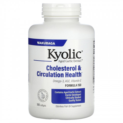 Kyolic, Aged Garlic Extract, выдержанный экстракт чеснока, улучшение холестеринового баланса и кровообращения, 180 капсул