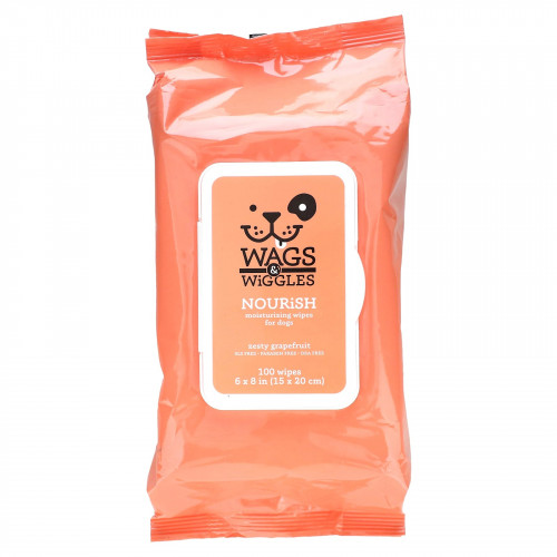 Wags & Wiggles, Nourish, увлажняющие салфетки для собак, с пикантным грейпфрутом, 100 шт.