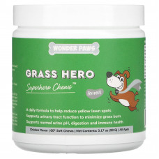 Wonder Paws, Grass Hero, Superhero Chews для собак, для всех возрастов, с курицей, 60 жевательных таблеток, 90 г (3,17 унции)