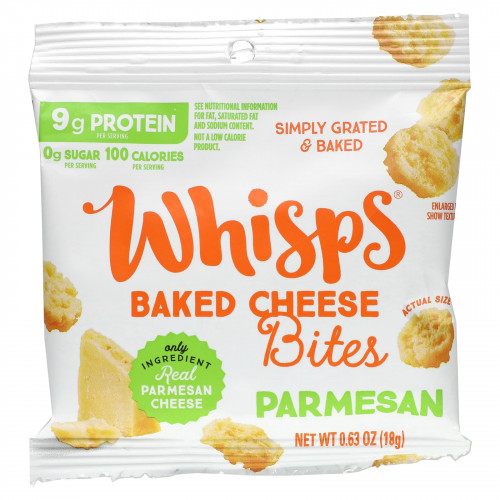 Whisps, Запеченные сырные кусочки, пармезан, 6 пакетиков, по 18 г (0,63 унции)