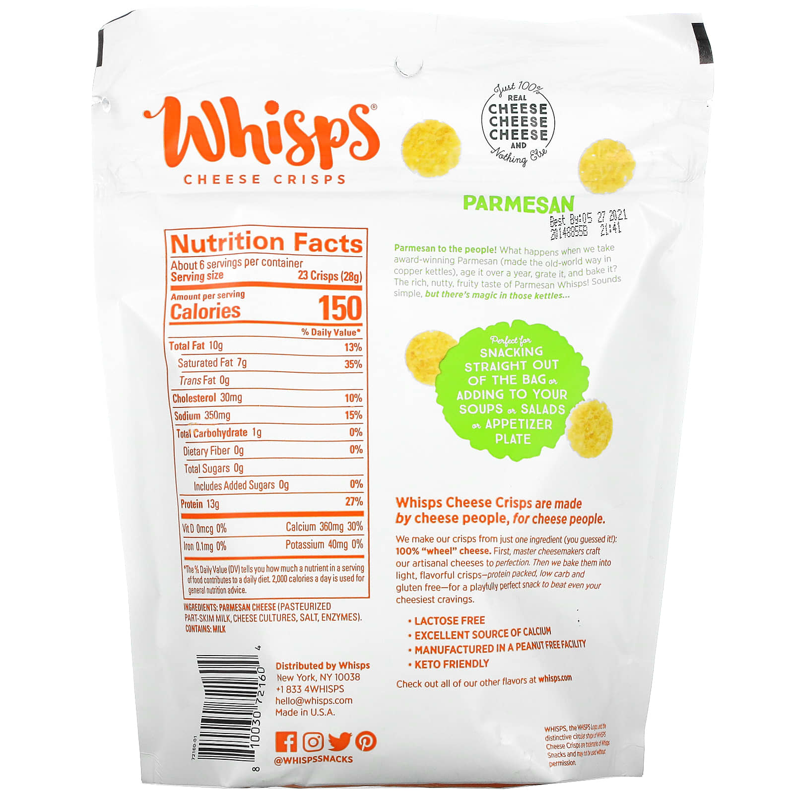 Whisps, Чипсы с пармезаном, семейные, 170 г (6 унций)