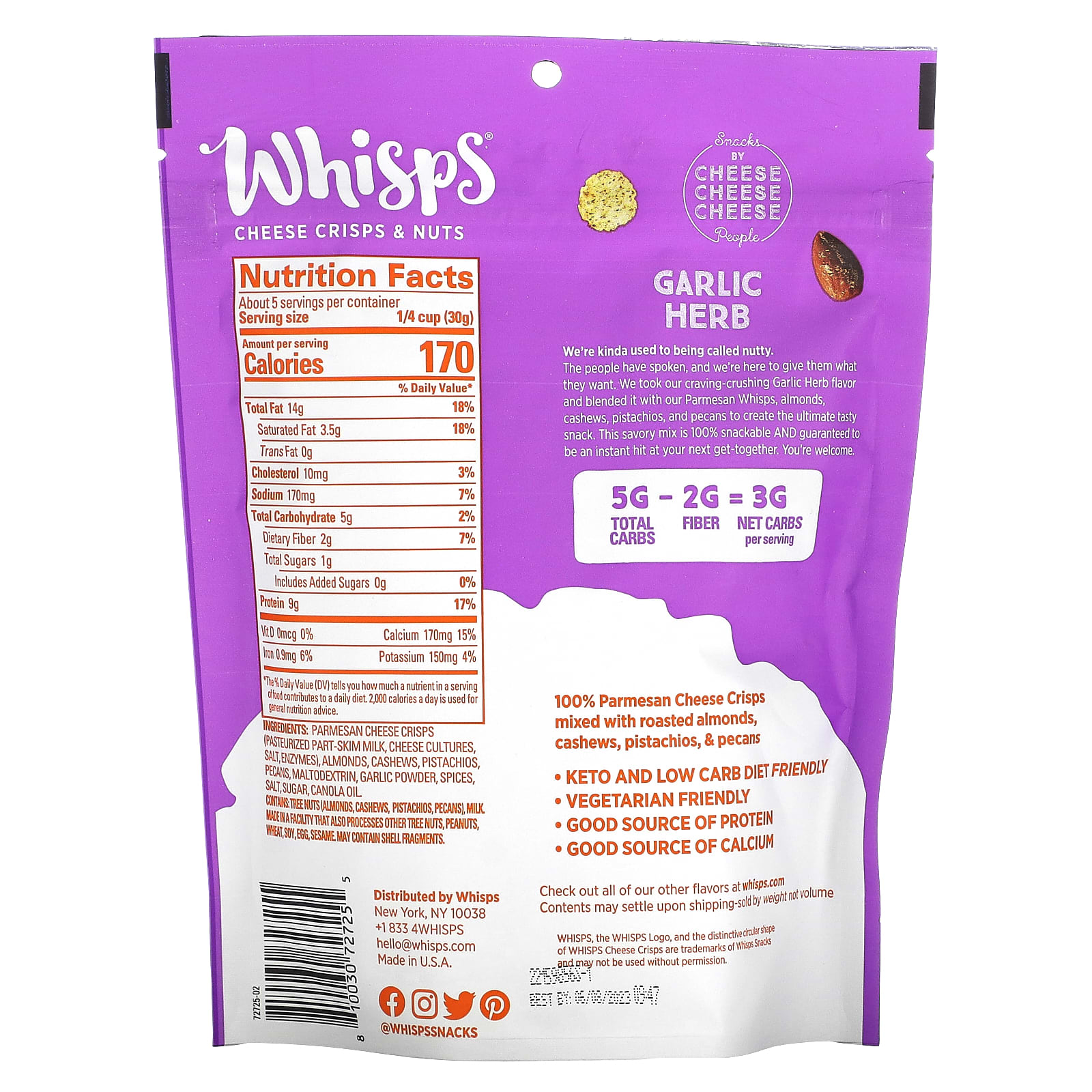 Whisps, Cheese Crisps & Nuts, Garlic Herb, 5.75 oz (163 g)