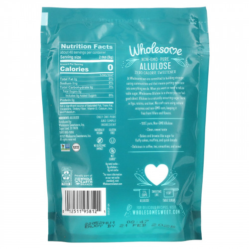 Wholesome Sweeteners, Allulose, низкокалорийный подсластитель, 340 г (12 унций)