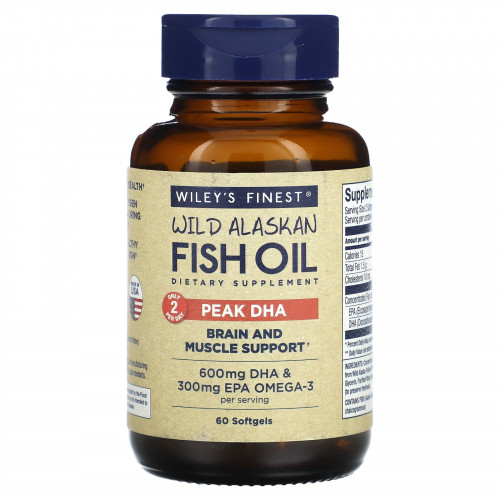 Wiley's Finest, Жир диких аляскинских рыб, пик ДГК, 60 мягких таблеток