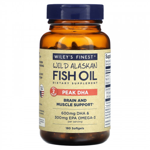 Wiley's Finest, Жир диких аляскинских рыб, пик ДГК, 180 мягких таблеток