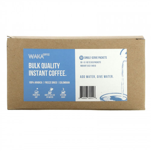 Waka Coffee, Растворимый кофе из 100% арабики, колумбийский, средней обжарки, 50 порционных пакетиков по 2,8 г (0,1 унции) (Товар снят с продажи) 