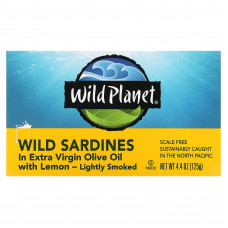 Wild Planet, сардины дикого улова в нерафинированном оливковом масле высшего качества, с лимоном, 125 г (4,4 унции)