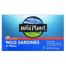 Wild Planet, Сардины, выловленные в диких условиях, в воде, Без добавления соли, 4,4 унц. (125 г)