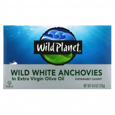 Wild Planet, Выловленные в диких условиях белые анчоусы в оливковом масле первого холодного отжима, 4,4 унц.(125 г)