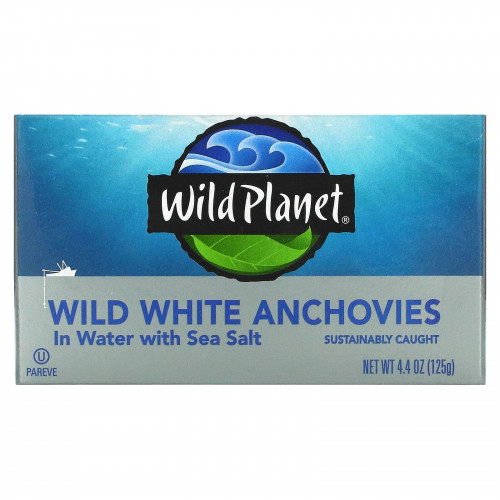 Wild Planet, Выловленные в диких условиях белые анчоусы в воде с морской солью, 4,4 унц. (125 г)