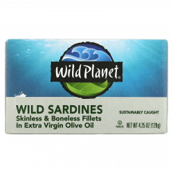 Wild Planet, Филе диких сардин без кожи и без костей в оливковом масле первого отжима, 4,25 унции (120 г)