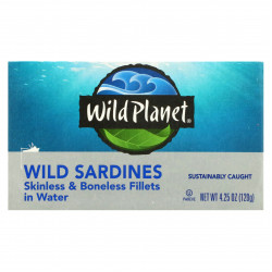 Wild Planet, Дикие сардины, филе без кожи и костей в воде, 120 г (4,25 унции)