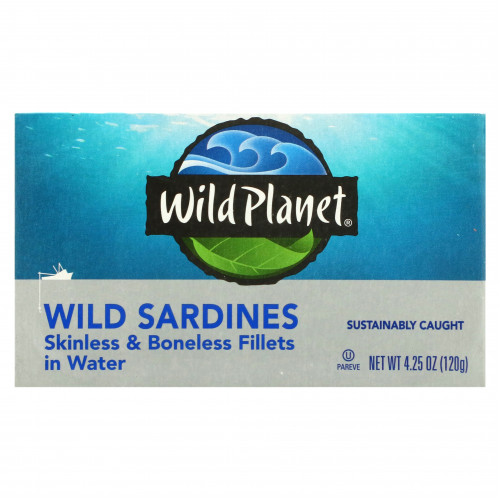 Wild Planet, Дикие сардины, филе без кожи и костей в воде, 120 г (4,25 унции)
