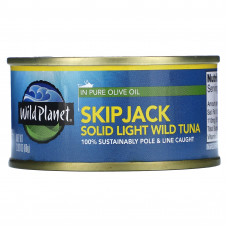 Wild Planet, SkipJack, солидный светлый дикий тунец в чистом оливковом масле, 80 г (2,82 унции)