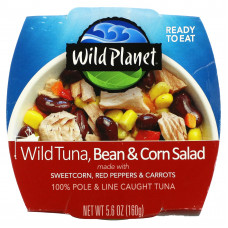 Wild Planet, Дикий тунец, салат с фасолью и кукурузой, 160 г (5,6 унции)