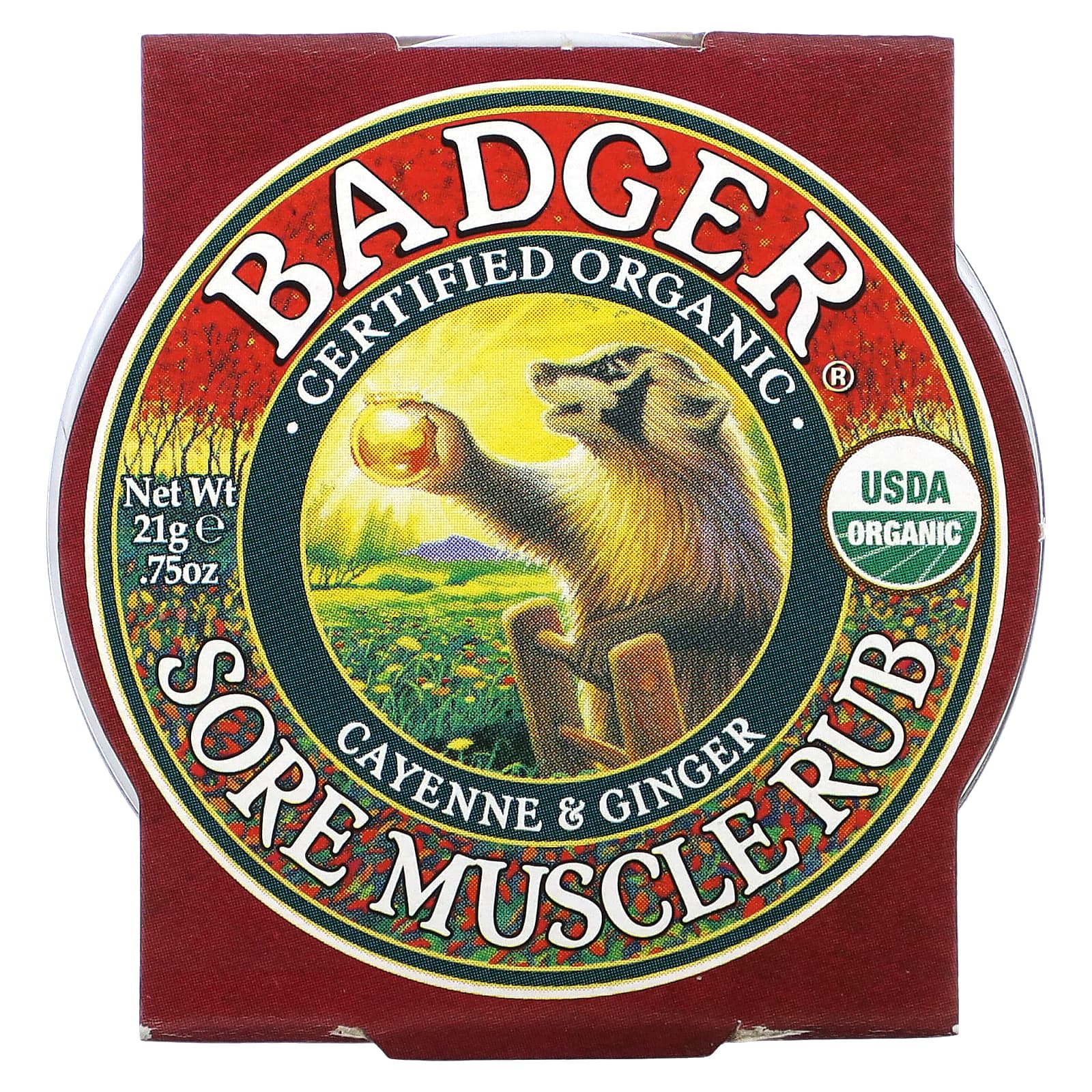 Badger Company, Sore Muscle Rub, мазь от боли в мышцах с кайенским перцем и имбирем, 21 г (0,75 унции)