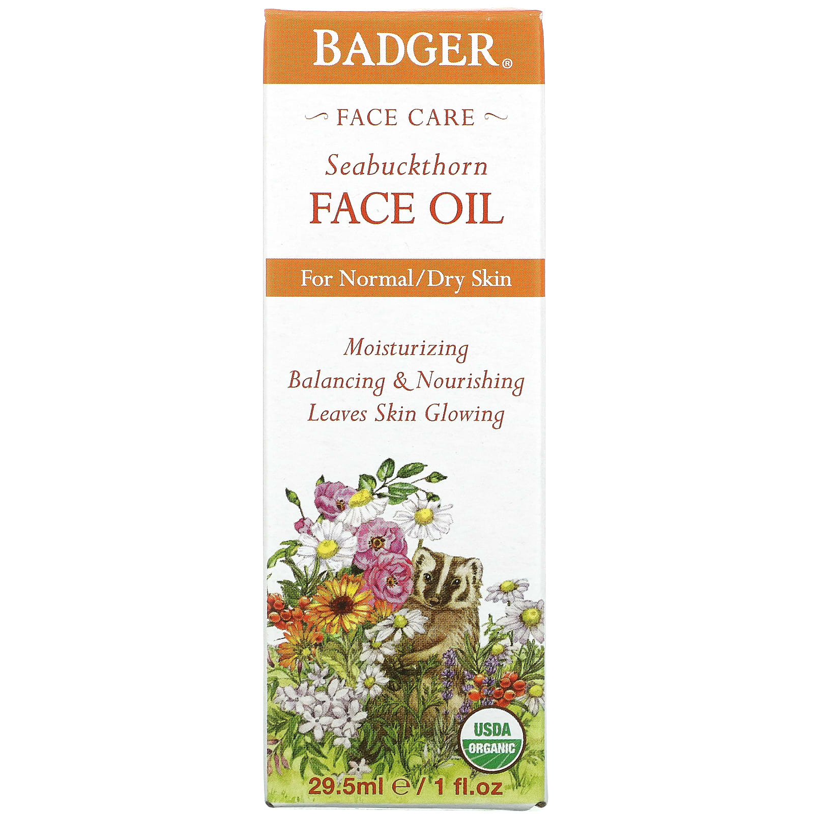 Badger Company, Face Care, Масло для лица из облепихи, 1 жидкая унция (29,5 мл)