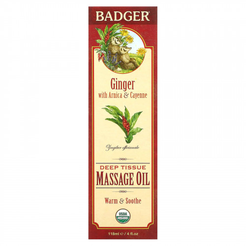 Badger Company, Масло для массажа глубоких тканей, имбирь с арникой и кайенским перцем, 118 мл (4 жидк. Унции)