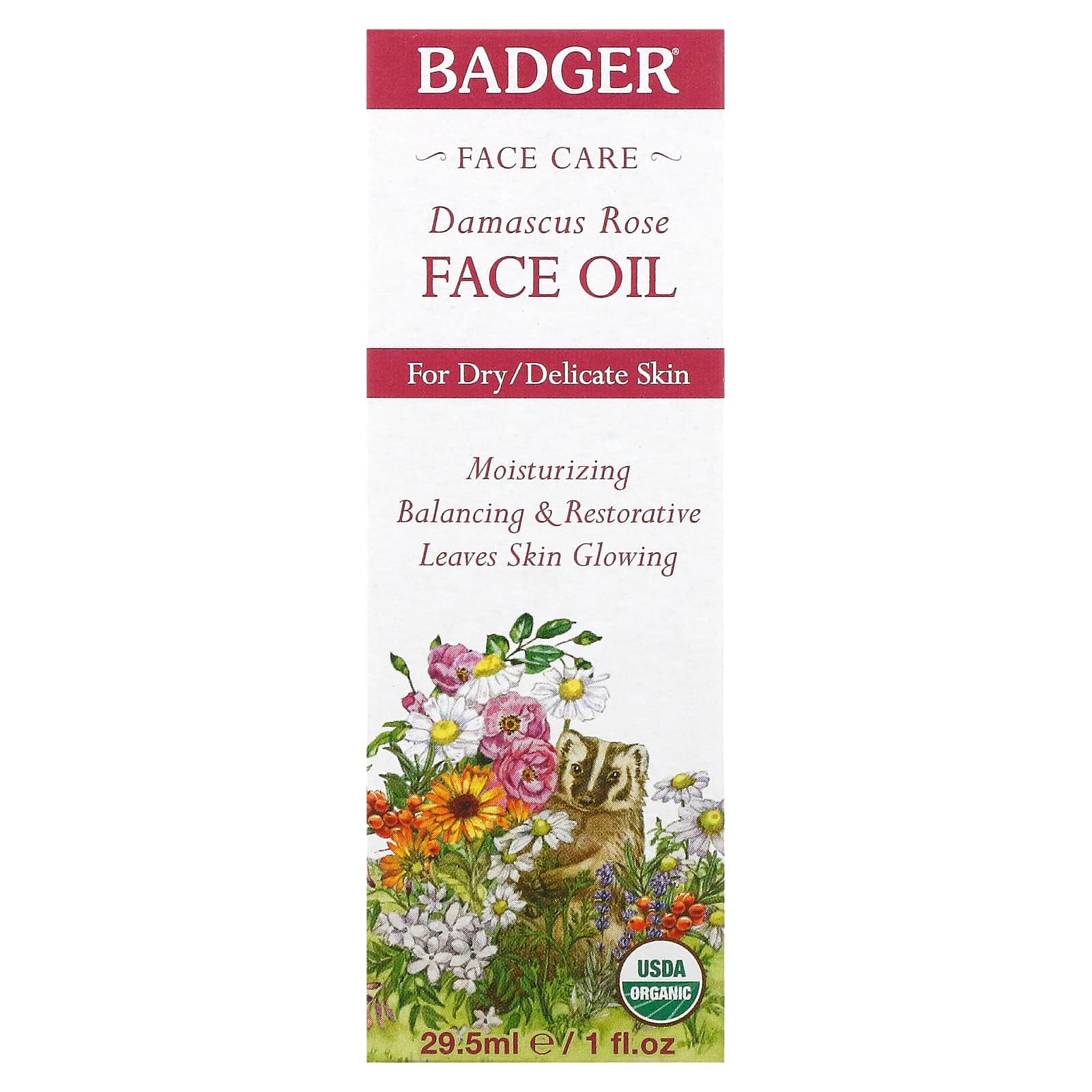 Badger Company, Face Care, масло для лица дамасской розы, 29,5 мл (1 жидк. Унция)