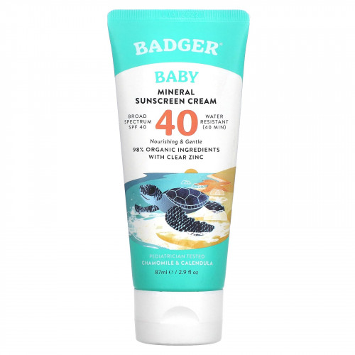 Badger Company, минеральный солнцезащитный крем для детей, SPF 40, ромашка и календула, 87 мл (2,9 жидк. унции)