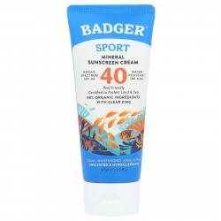 Badger Company, Sport, минеральный крем от загара, SPF 40, без запаха, 87 мл (2,9 жидк. унции)